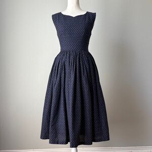 Modcloth | Navy Embroidered Midi Full Skirt Dress